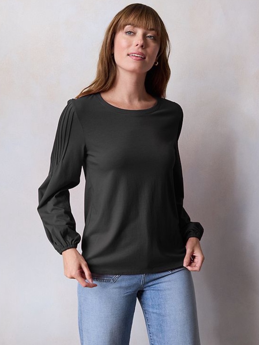 NWT LC Lauren Conrad black ore pintuck shoulder long sleeve top size XS